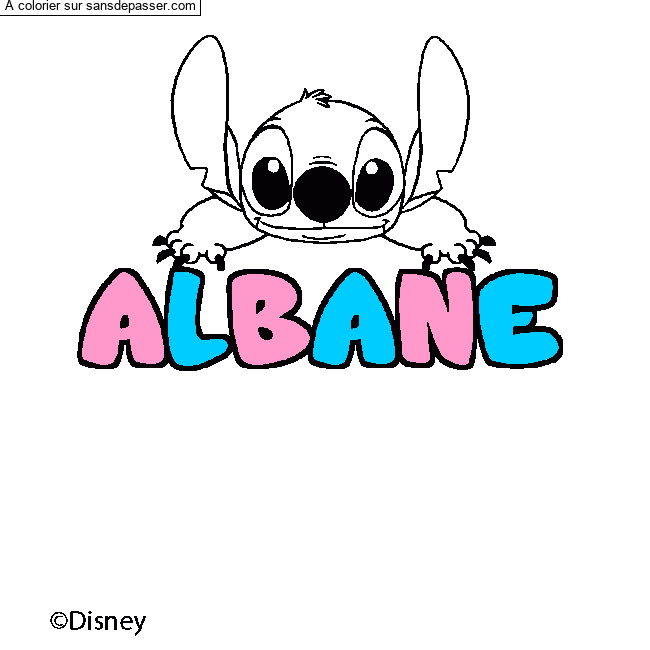 Coloriage Coloriage pr&eacute;nom ALBANE - d&eacute;cor Stitch par un invit&eacute;