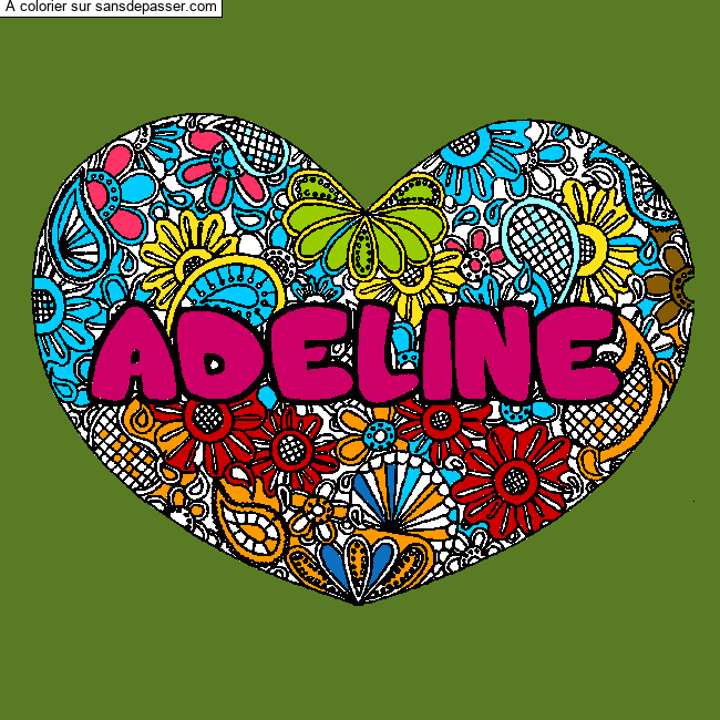 Coloriage Coloriage pr&eacute;nom ADELINE - d&eacute;cor Mandala coeur par un invit&eacute;