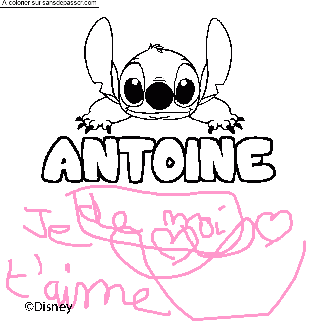 Coloriage Coloriage pr&eacute;nom ANTOINE - d&eacute;cor Stitch par un invit&eacute;