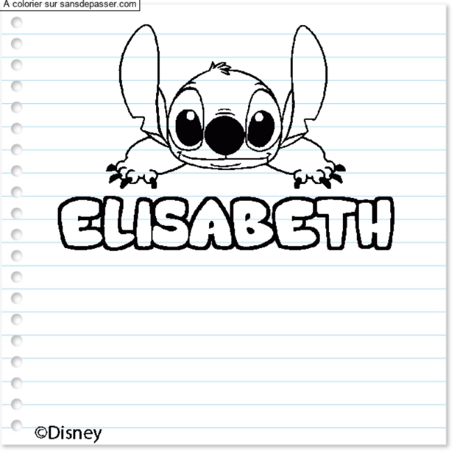 Coloriage Coloriage pr&eacute;nom ELISABETH - d&eacute;cor Stitch par un invit&eacute;