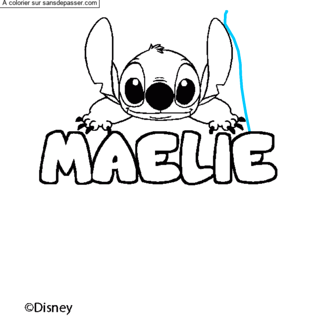 Coloriage Coloriage pr&eacute;nom MAELIE - d&eacute;cor Stitch par Matye