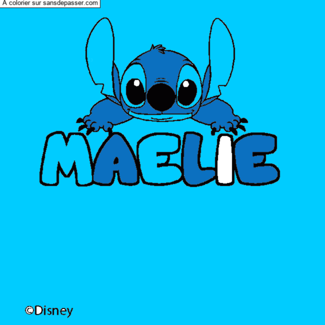 Coloriage Coloriage pr&eacute;nom MAELIE - d&eacute;cor Stitch par Matye
