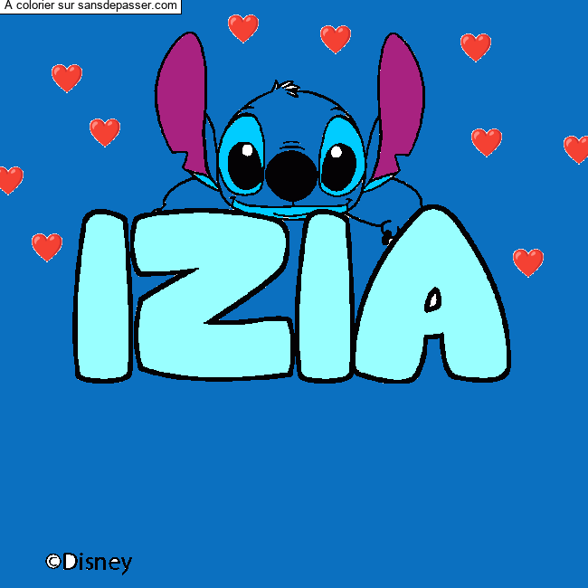 Coloriage pr&eacute;nom IZIA - d&eacute;cor Stitch par un invit&eacute;