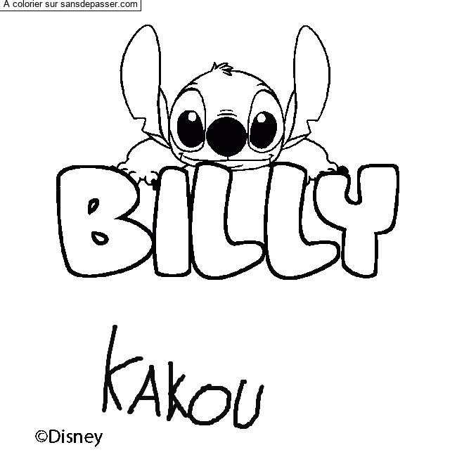Coloriage pr&eacute;nom BILLY - d&eacute;cor Stitch par un invit&eacute;