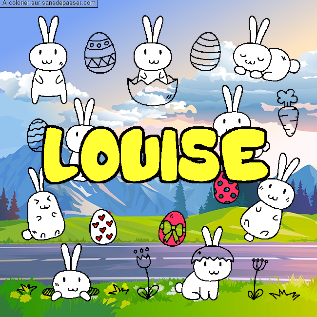 Coloriage pr&eacute;nom LOUISE - d&eacute;cor Paques par un invit&eacute;