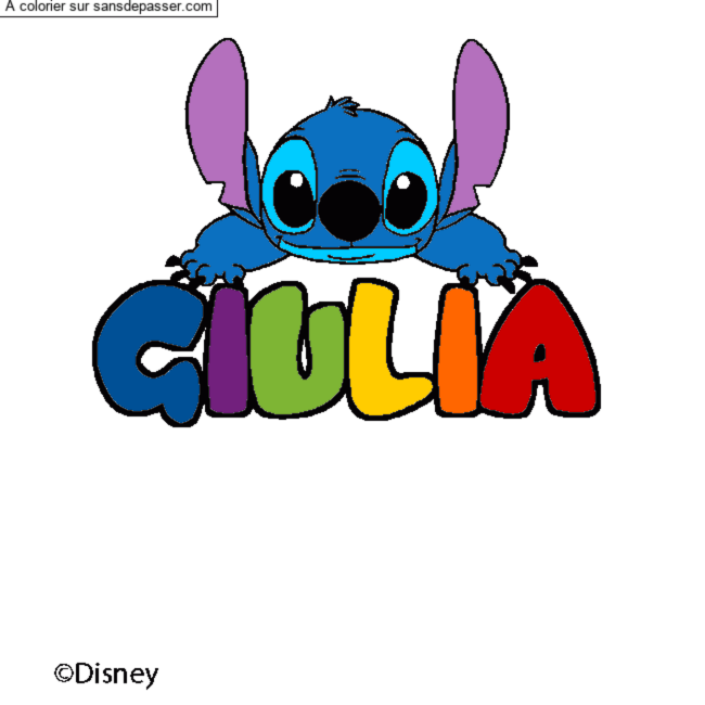 Coloriage pr&eacute;nom GIULIA - d&eacute;cor Stitch par un invit&eacute;