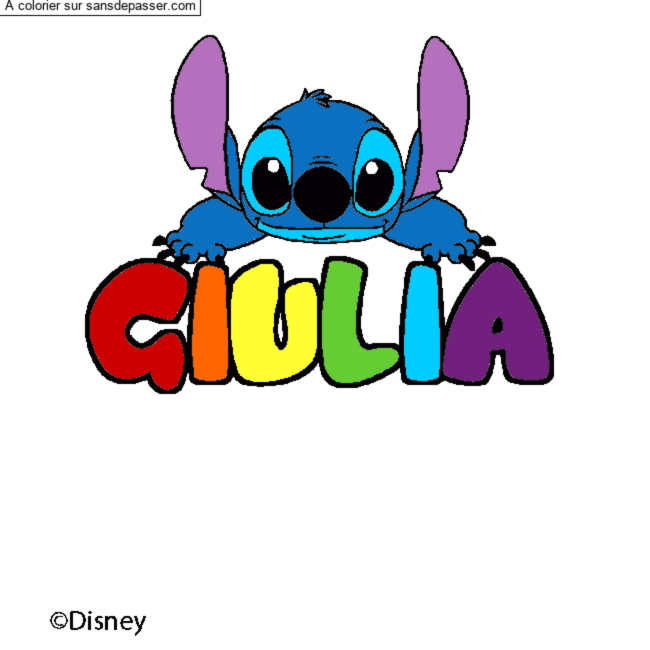 Coloriage pr&eacute;nom GIULIA - d&eacute;cor Stitch par un invit&eacute;