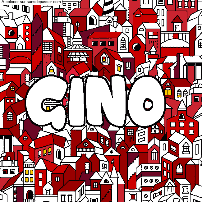 Coloriage pr&eacute;nom GINO - d&eacute;cor Ville par un invit&eacute;