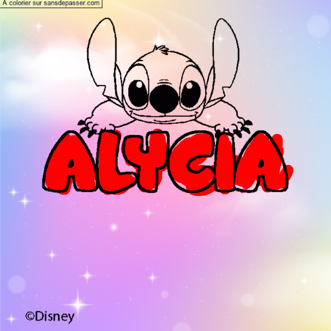 Coloriage pr&eacute;nom ALYCIA - d&eacute;cor Stitch par un invit&eacute;