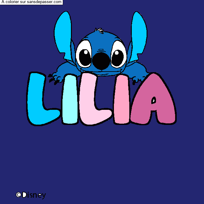 Coloriage pr&eacute;nom LILIA - d&eacute;cor Stitch par un invit&eacute;