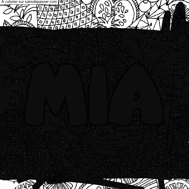 Coloriage pr&eacute;nom MIA - d&eacute;cor Mandala fruits par un invit&eacute;