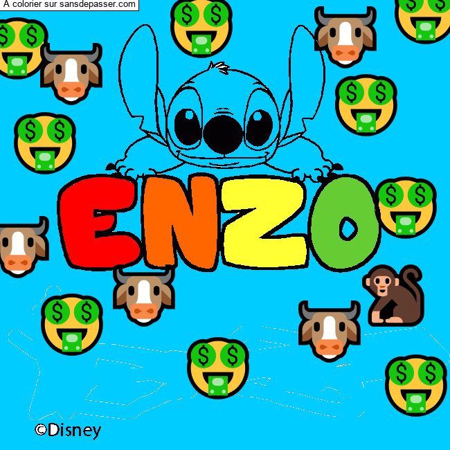 Coloriage pr&eacute;nom ENZO - d&eacute;cor Stitch par MUSICAMU