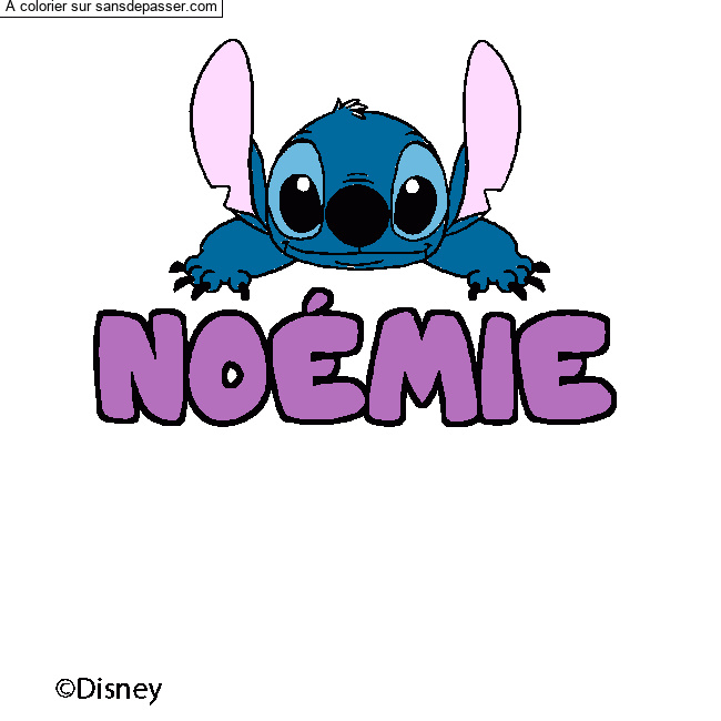 Coloriage pr&eacute;nom NO&Eacute;MIE - d&eacute;cor Stitch par un invit&eacute;