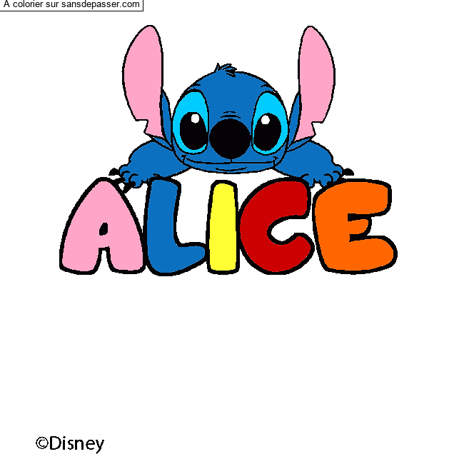 Coloriage Coloriage pr&eacute;nom ALICE - d&eacute;cor Stitch par un invit&eacute;