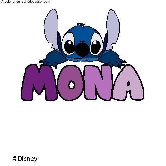Coloriage pr&eacute;nom MONA - d&eacute;cor Stitch par un invit&eacute;