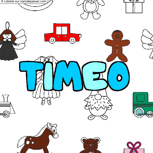 Coloriage pr&eacute;nom TIMEO - d&eacute;cor Jouets par un invit&eacute;