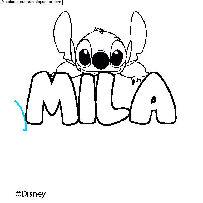 Coloriage pr&eacute;nom MILA - d&eacute;cor Stitch par un invit&eacute;