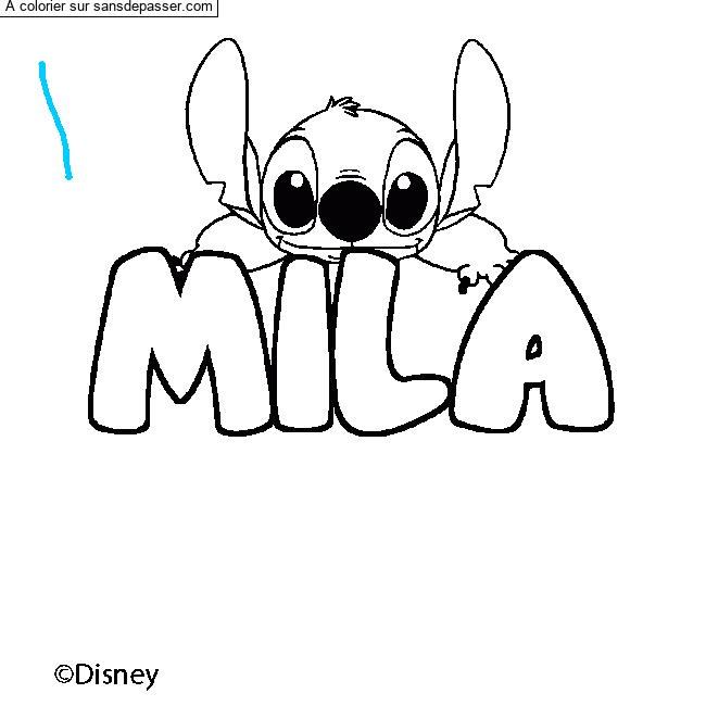 Coloriage pr&eacute;nom MILA - d&eacute;cor Stitch par un invit&eacute;