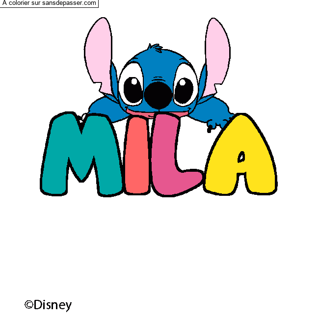 Coloriage pr&eacute;nom MILA - d&eacute;cor Stitch par un invit&eacute;
