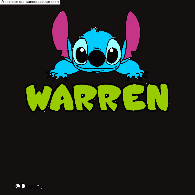 Coloriage pr&eacute;nom WARREN - d&eacute;cor Stitch par un invit&eacute;