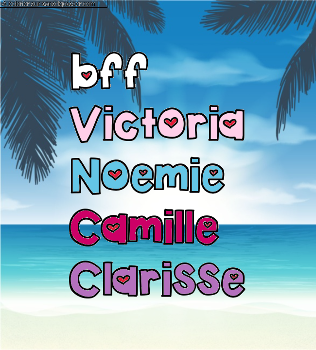 Coloriage pr&eacute;nom personnalis&eacute; "bff
Victoria
Noemie
Camille
Clarisse" par un invit&eacute;