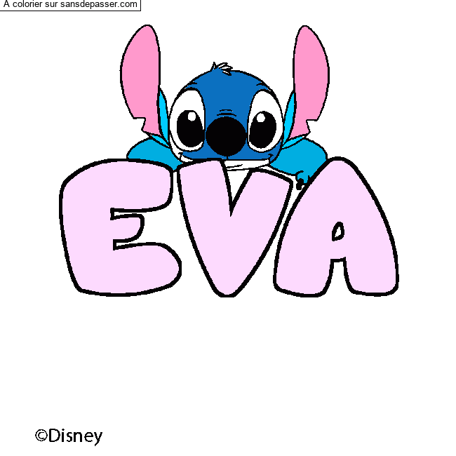 Coloriage pr&eacute;nom EVA - d&eacute;cor Stitch par un invit&eacute;