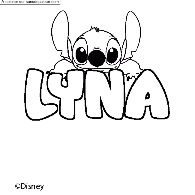Coloriage pr&eacute;nom LYNA - d&eacute;cor Stitch par Jessica2803