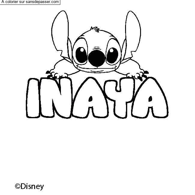 Coloriage pr&eacute;nom INAYA - d&eacute;cor Stitch par un invit&eacute;