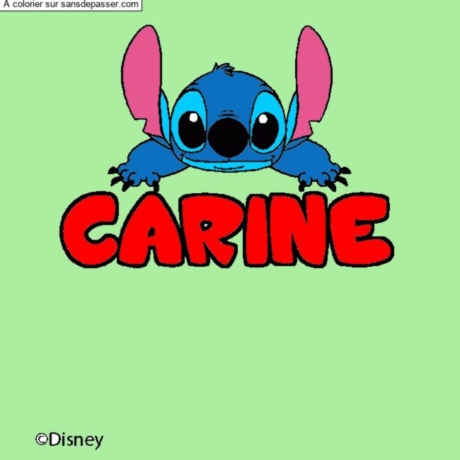 Coloriage pr&eacute;nom CARINE - d&eacute;cor Stitch par un invit&eacute;