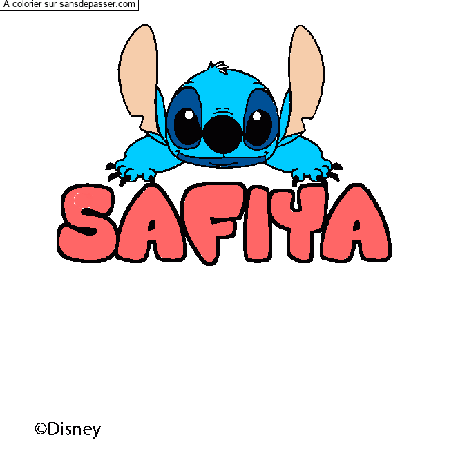 Coloriage pr&eacute;nom SAFIYA - d&eacute;cor Stitch par Sapy