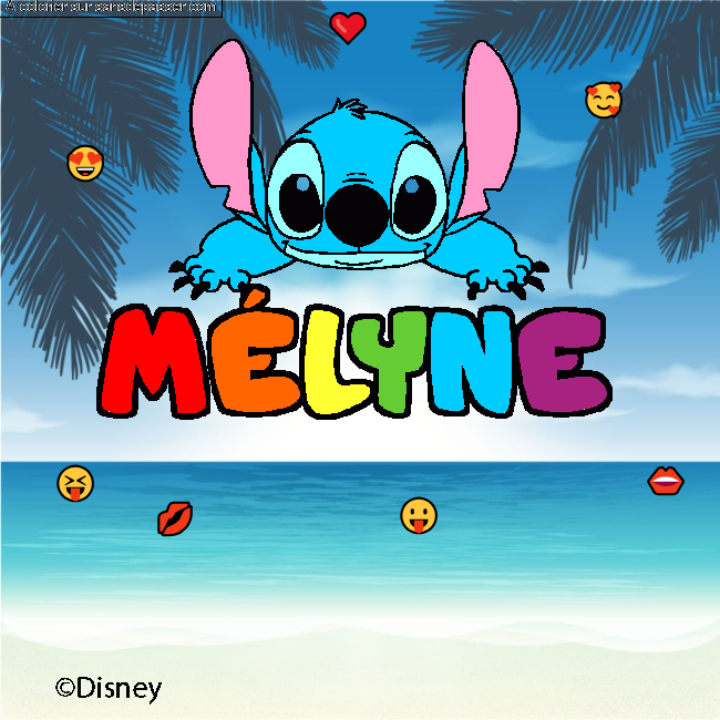 Coloriage pr&eacute;nom M&Eacute;LYNE - d&eacute;cor Stitch par un invit&eacute;
