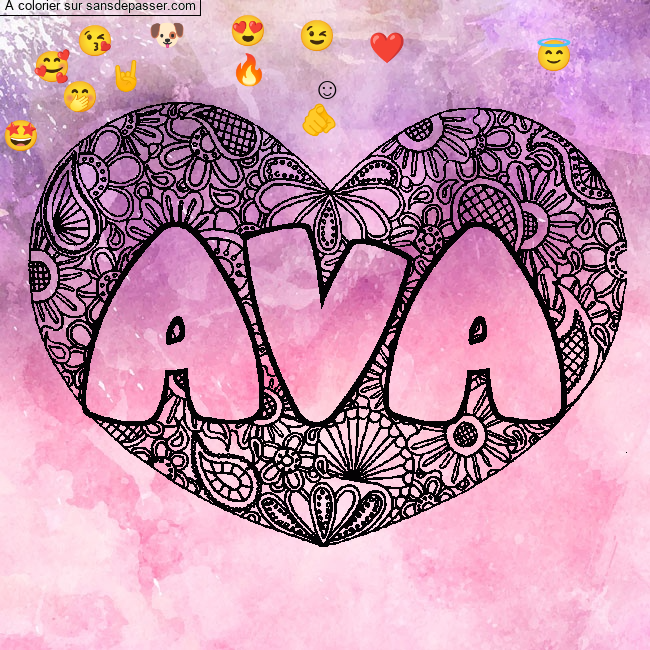 Coloriage Coloriage pr&eacute;nom AVA - d&eacute;cor Mandala coeur par un invit&eacute;