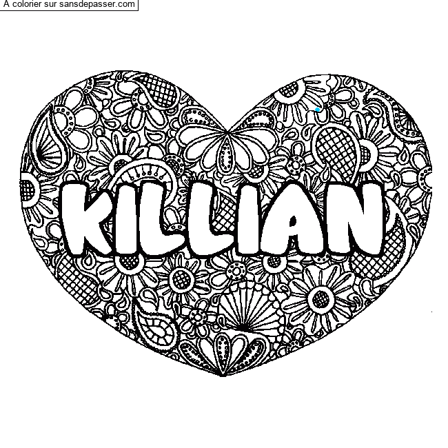 Coloriage pr&eacute;nom KILLIAN - d&eacute;cor Mandala coeur par un invit&eacute;