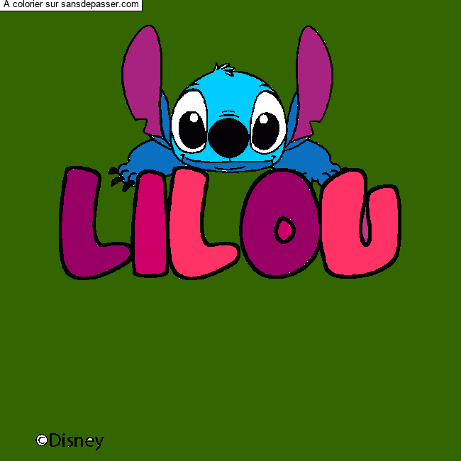 Coloriage pr&eacute;nom LILOU - d&eacute;cor Stitch par Lilounette