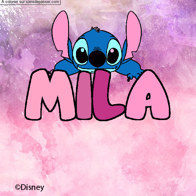 Coloriage pr&eacute;nom MILA - d&eacute;cor Stitch par un invit&eacute;