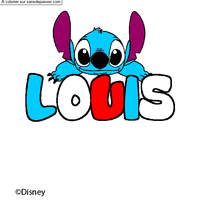 Coloriage pr&eacute;nom LOUIS - d&eacute;cor Stitch par Lilounette