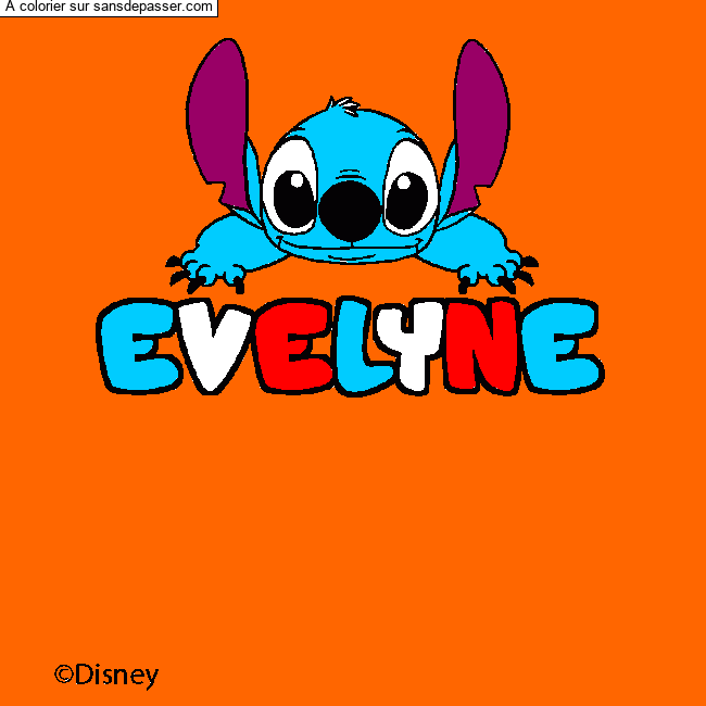 Coloriage pr&eacute;nom EVELYNE - d&eacute;cor Stitch par Lilounette
