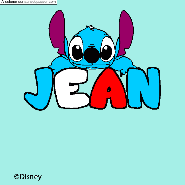 Coloriage pr&eacute;nom JEAN - d&eacute;cor Stitch par Lilounette