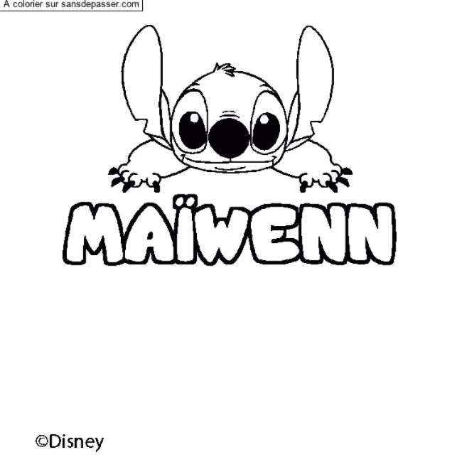 Coloriage pr&eacute;nom MA&Iuml;WENN - d&eacute;cor Stitch par Lilou end gaming