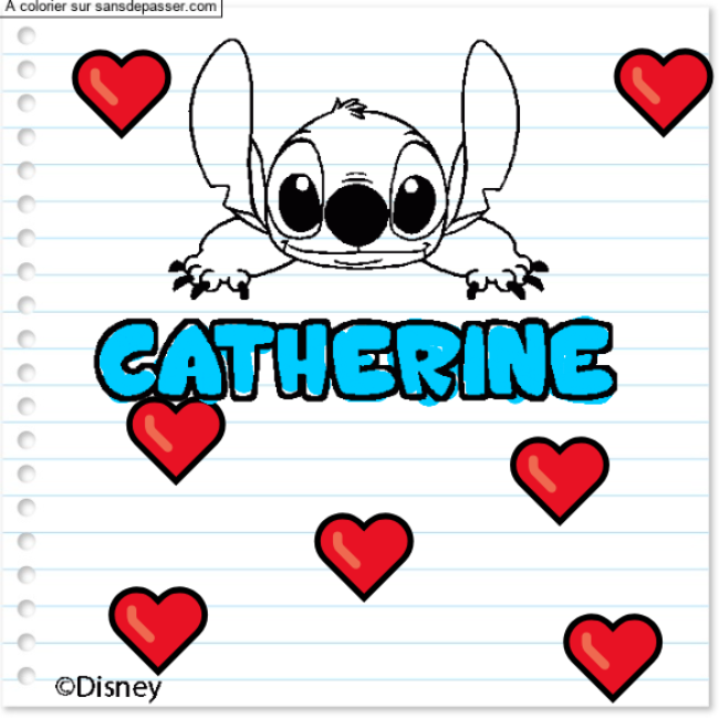 Coloriage pr&eacute;nom CATHERINE - d&eacute;cor Stitch par man2