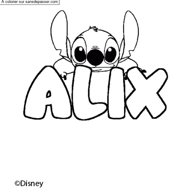 Coloriage pr&eacute;nom ALIX - d&eacute;cor Stitch par man2