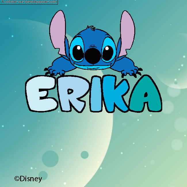 Coloriage pr&eacute;nom ERIKA - d&eacute;cor Stitch par un invit&eacute;
