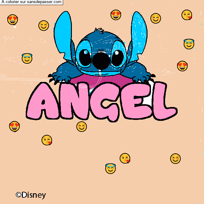 Coloriage pr&eacute;nom ANGEL - d&eacute;cor Stitch par un invit&eacute;