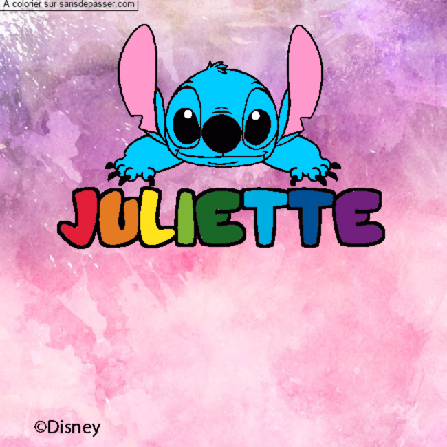Coloriage pr&eacute;nom JULIETTE - d&eacute;cor Stitch par un invit&eacute;