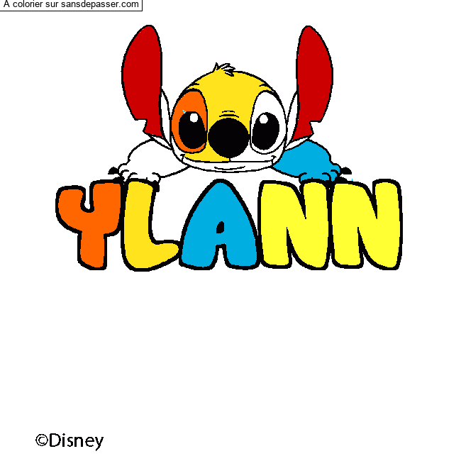 Coloriage pr&eacute;nom YLANN - d&eacute;cor Stitch par un invit&eacute;