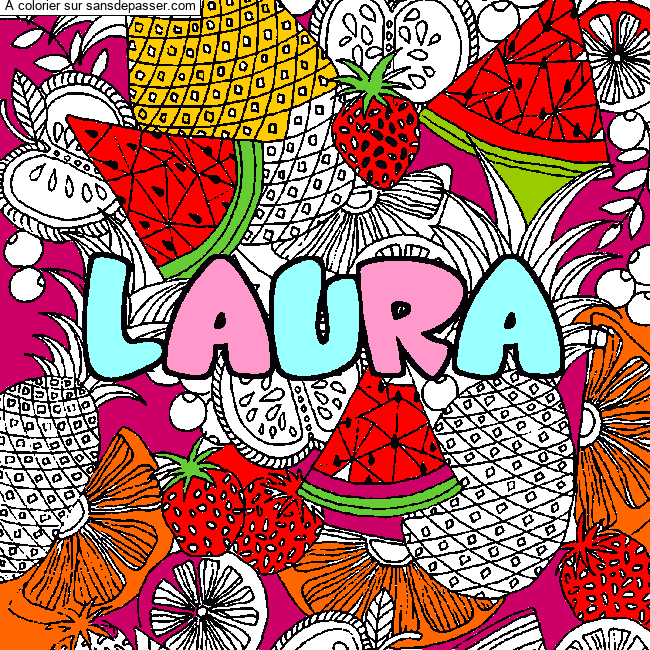Coloriage Coloriage pr&eacute;nom LAURA - d&eacute;cor Mandala fruits par un invit&eacute;