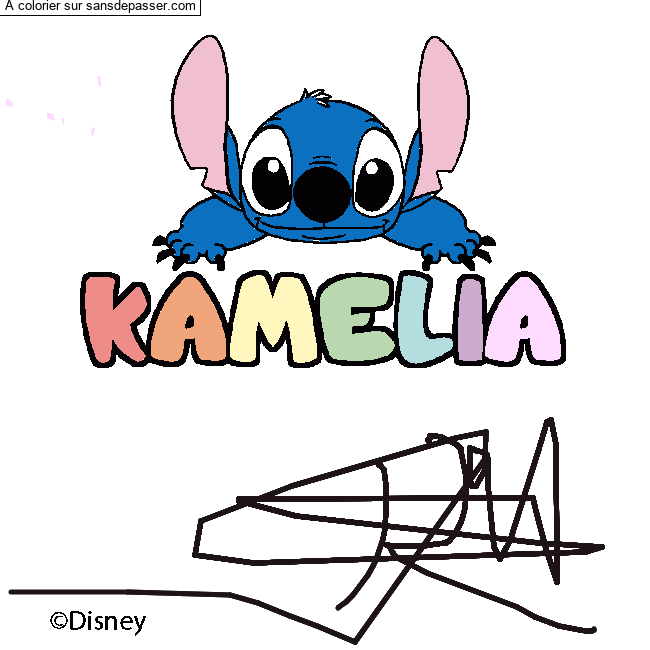 Coloriage pr&eacute;nom KAMELIA - d&eacute;cor Stitch par un invit&eacute;