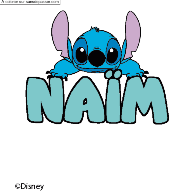 Coloriage pr&eacute;nom NA&Iuml;M - d&eacute;cor Stitch par un invit&eacute;