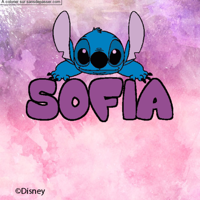 Coloriage pr&eacute;nom SOFIA - d&eacute;cor Stitch par un invit&eacute;