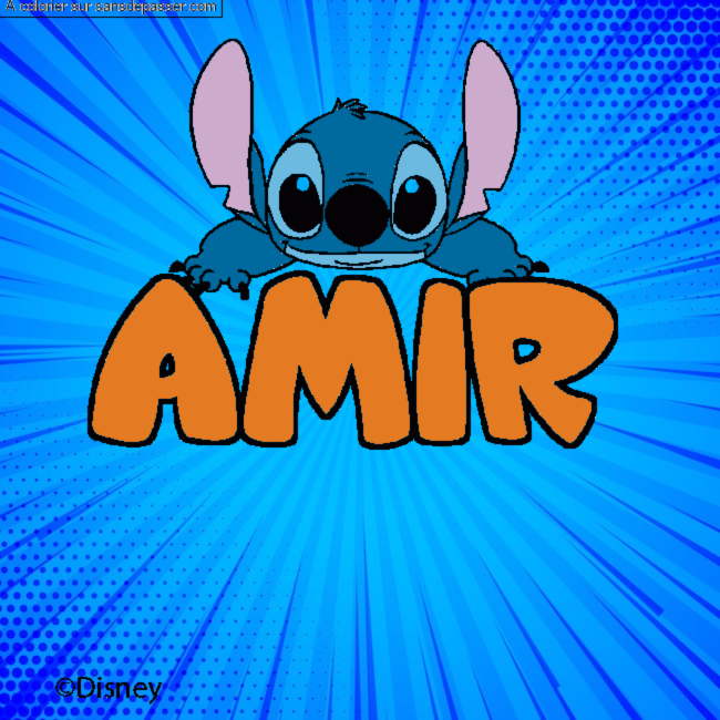 Coloriage pr&eacute;nom AMIR - d&eacute;cor Stitch par un invit&eacute;